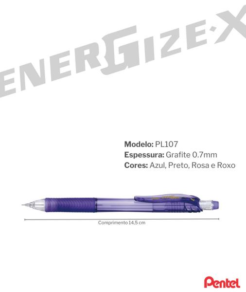 Imagem de Lapiseira Energize - X Pentel PL107 Grafite 0.7mm Com Borracha e Grip Emborrachado Cores Variadas