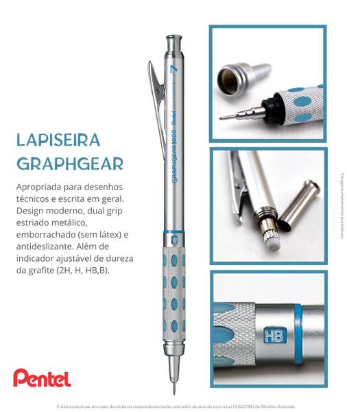 Imagem de Lapiseira Retrátil De Metal Linha Graphgear 1000 Ponta 0.7mm Pentel Escrita e Desenho Técnico