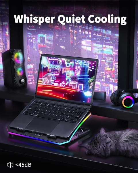 Imagem de Laptop Cooler Pad KeiBN atualizado com 9 ventiladores RGB silenciosos 15.6-17.3