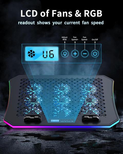 Imagem de Laptop Cooler Pad KeiBN atualizado com 9 ventiladores RGB silenciosos 15.6-17.3