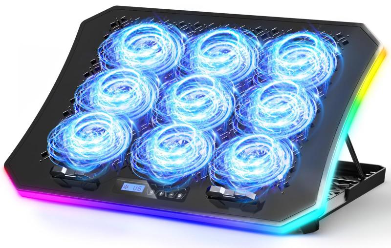 Imagem de Laptop Cooler Pad KeiBN atualizado com 9 ventiladores RGB silenciosos 15.6-17.3