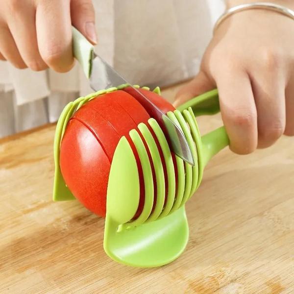 Imagem de Laranja Limão Tomate Cebola Slicer Portátil Duas Cores Cozinha Ferramenta De Corte Frutas Faca