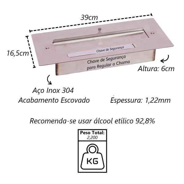 Imagem de Lareira de Mesa Portátil Ecológica Inox a Álcool 39x16,5x6cm