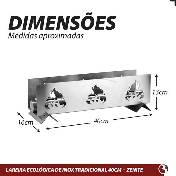 Imagem de Lareira Ecológica Tradicional Portatil em Inox 40cm à Álcool/Etanol - Zenite