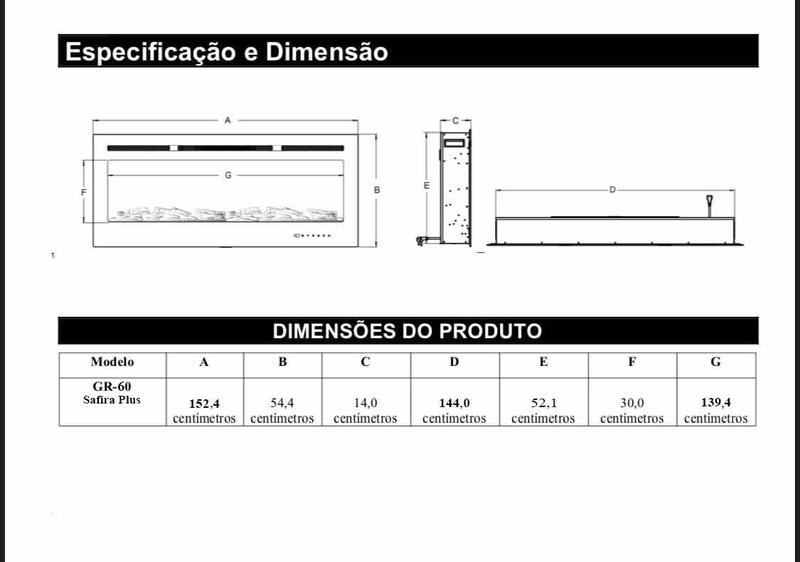 Imagem de Lareira Elétrica Wgrif - Safira Plus 60" (Cor Preta) - 220 volts - 1500W