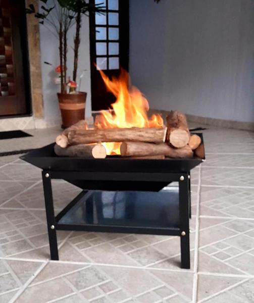 Imagem de Lareira Externa p/ Jardim Portátil 50cm a Lenha Aquecedor Fogueira Fireplace 