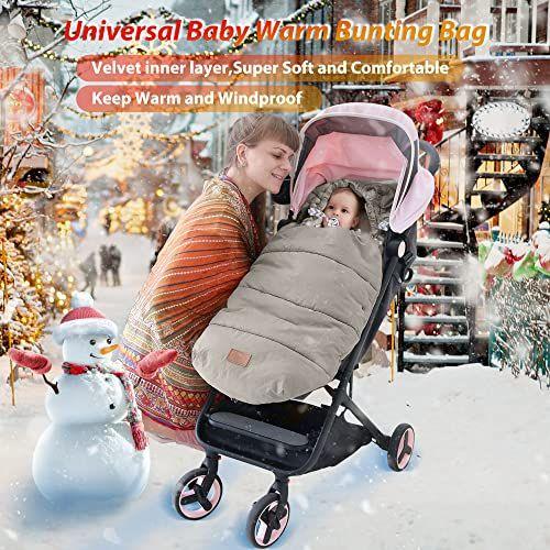 Imagem de LAT Baby Warm Bunting Bag Universal, Carrinho de Bebê impermeável saco de dormir para o tempo frio, Footmuff da criança, Saco de sono recém-nascido Engrossar Manter à prova de vento quente (destacável, cinza)