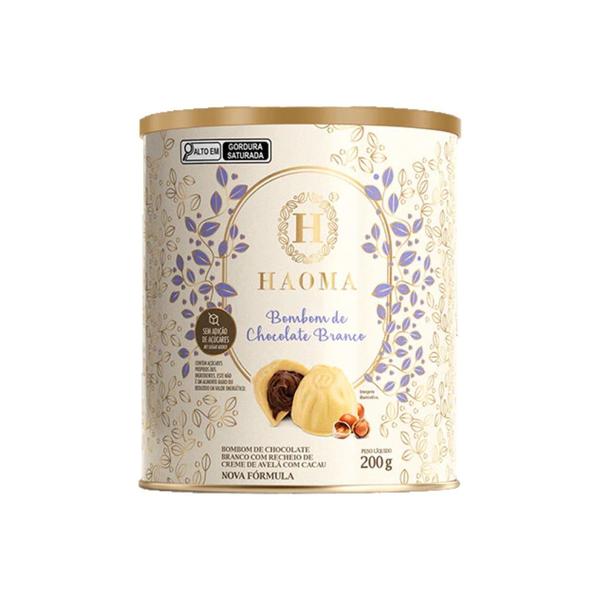 Lata Bombom Chocolate Branco Recheio Creme Avelã Com Cacau - Haoma Imagem de Lata Bombom Chocolate Branco Recheio Creme Avelã Com Cacau