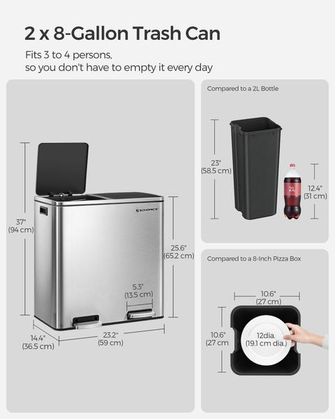 Imagem de Lata de lixo SONGMICS ULTB60NL 2 x 30L com 15 sacos de lixo prateados