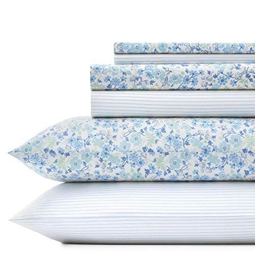 Imagem de Laura Ashley Home - Coleção Percale - Conjunto de Lençóis de Tecelagem Percale de 6 Peças - Roupa de Cama 100% Algodão - Fresca, Nítida e Respirável, Queen, Jaynie Winter Green