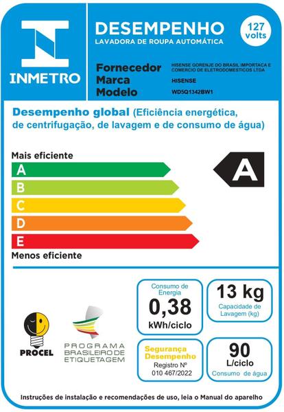 Imagem de Lava e Seca 13Kg Hisense WD5Q1342BW1 Inverter Branca 127V