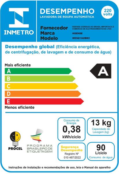 Imagem de Lava e Seca 13Kg Hisense WD5Q1342BW2 Inverter Branca 220V