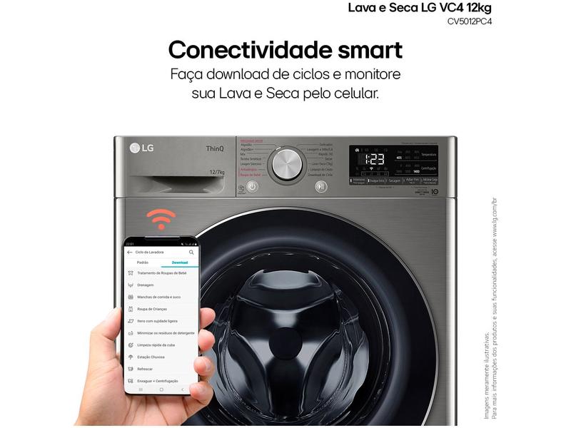 Imagem de Lava e Seca LG 12kg Smart VC4 CV5012PC4 com Inteligência Artificial Água Quente e Fria Prata