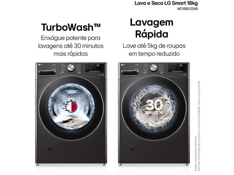 Imagem de Lava e Seca LG 18kg WD18BV2S6B.ABLFBRS Água Quente e Fria Black Inox