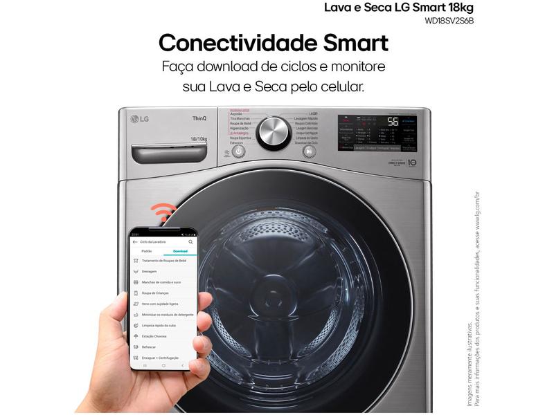 Imagem de Lava e Seca LG 18kg WD18SV2S6B.ASSFBRS Água Fria Inox Look