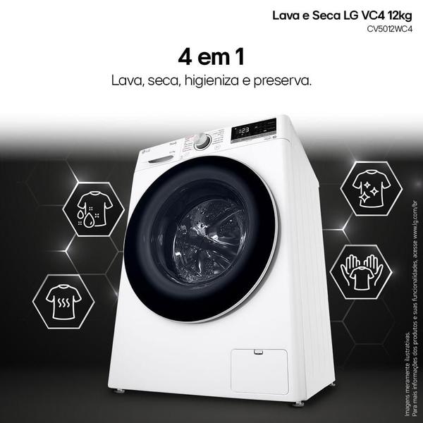Lava e Seca LG VC4 Smart com Inteligência Artificial 12kg Branca CV5012WC4 Imagem de Lava e Seca LG VC4 Smart com Inteligência Artificial 12kg Branca CV5012WC4