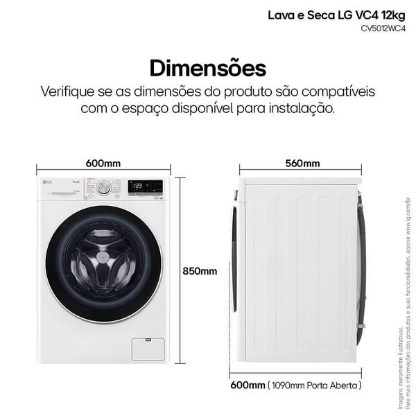 Lava e Seca LG VC4 Smart com Inteligência Artificial 12kg Branca CV5012WC4 Imagem de Lava e Seca LG VC4 Smart com Inteligência Artificial 12kg Branca CV5012WC4