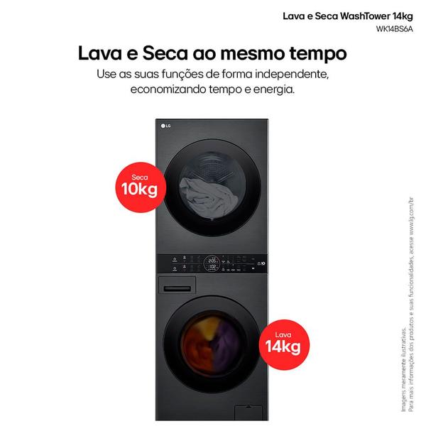 Imagem de Lava e Seca Torre 14Kg LG Smart Black Inox - WK14BS6A