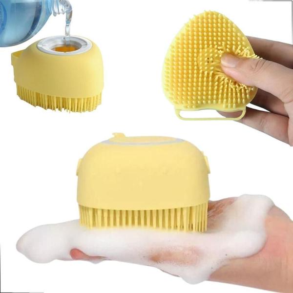 Imagem de Lava Pelo Pet Escova Banho Cachorro Gato Dispenser Shampoo cor: amarelo