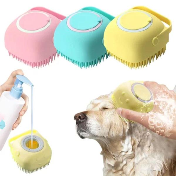 Imagem de Lava Pelo Pet Escova Banho Cachorro Gato Dispenser Shampoo