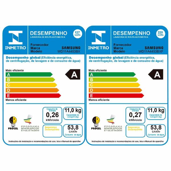 Imagem de Lava & Seca 11 Kg Samsung Inox com 12 Programas de Lavagem - WD11A4453BX