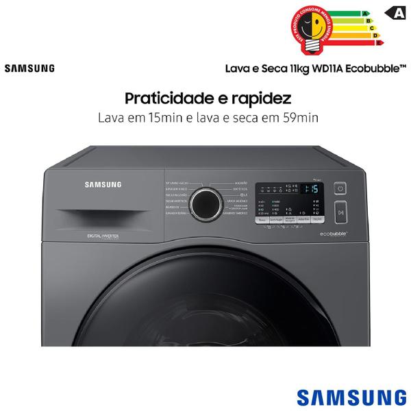 Imagem de Lava & Seca 11 Kg Samsung Inox com 12 Programas de Lavagem - WD11A4453BX