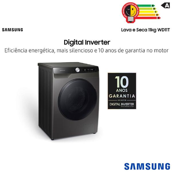 Imagem de Lava & Seca 11 Kg Samsung SmartThings Inox Look com 12 Programas de Lavagem - WD11T504DBX