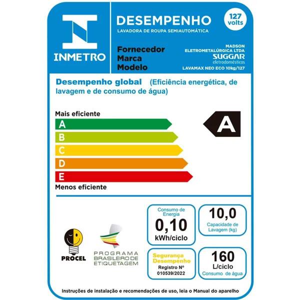 Imagem de Lavadora 10kg Suggar Lavamax Neo Eco LE1011PT Preto - 127V