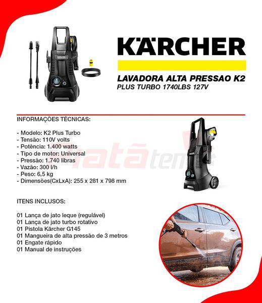 Imagem de Lavadora Alta Pressão K2 Plus Turbo 1740lbs 127v - Karcher 