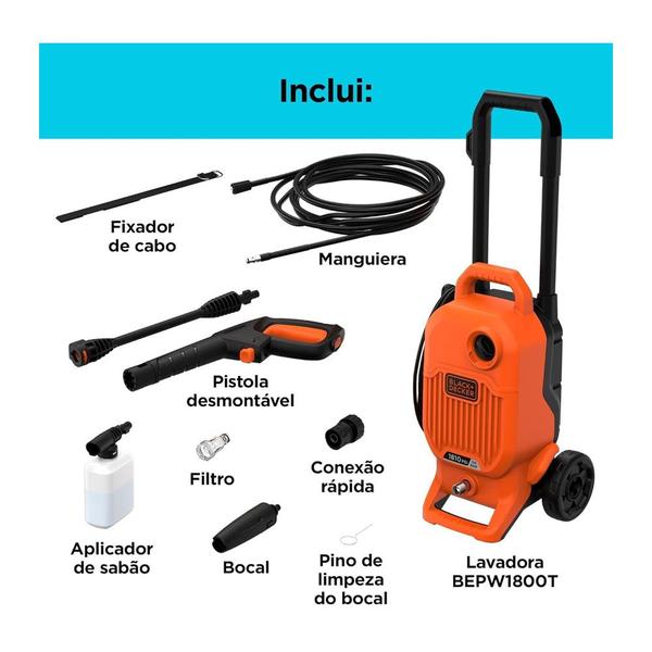 Imagem de Lavadora De Alta Pressão Black Decker PW1450TDLBR Preto/Laranja - 110V 