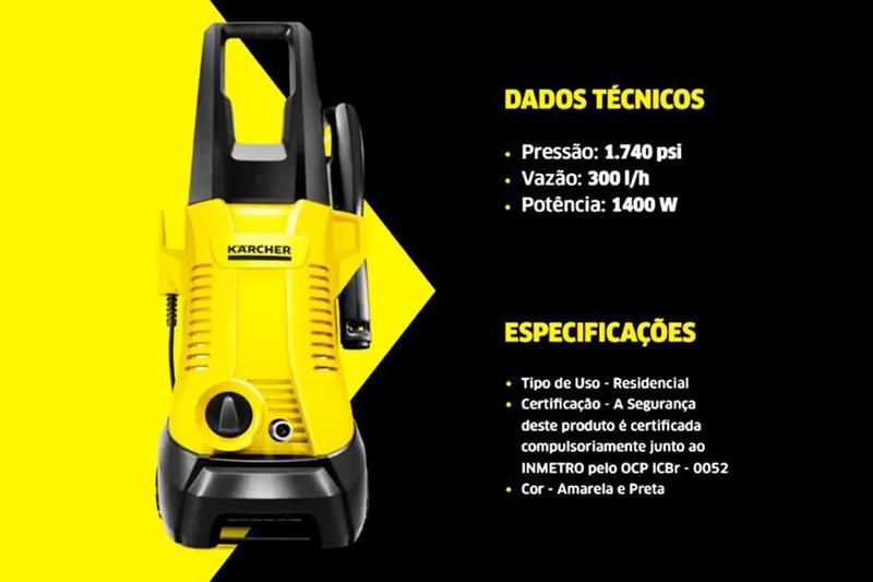 Imagem de Lavadora De Alta Pressão K2 Plus 1740 Psi 1400W Amarela