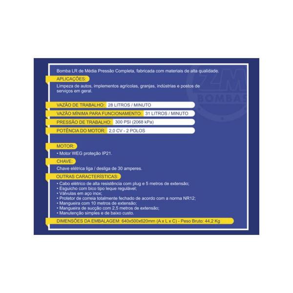 Imagem de  Lavadora de Alta Pressão LR-28/2 300 Psi 2,0 cv Mono 28L/min Motor WEG 110v ZM Bombas