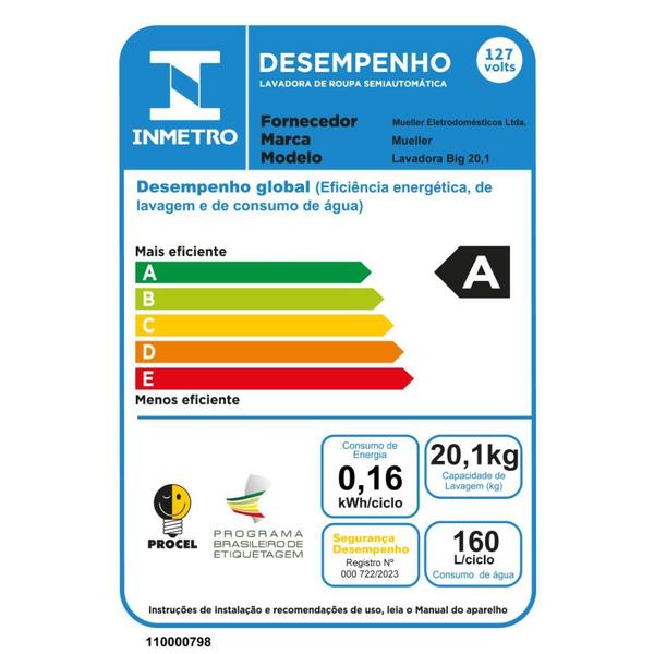 Imagem de Lavadora de Roupas 20KG Mueller Big Semiautomática 380W Branco - 220V