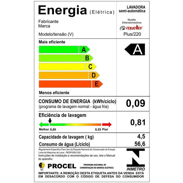 Imagem de Lavadora de Roupas Mueller Plus Semiautomática 4,5kg