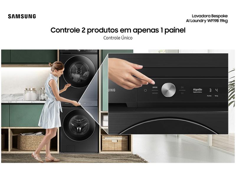 Imagem de Lavadora de Roupas Samsung Digital Inverter 19kg 19 Programas de Lavagem Preta Bespoke WF19B WF8000R AI Laundry