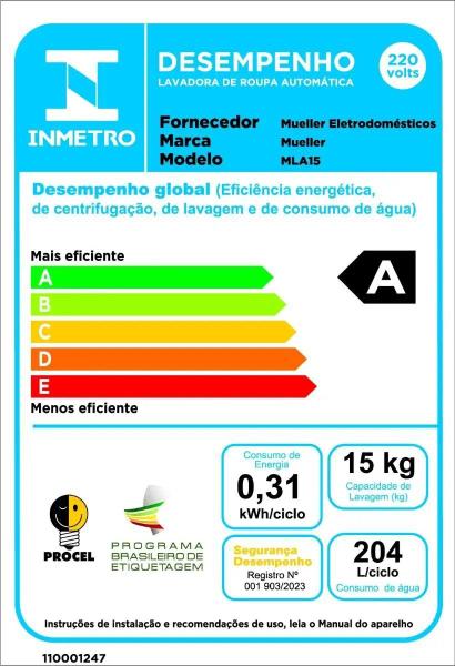 Imagem de Lavadora Mueller Automática 15kg com Ultracentrifugação e Ciclo Rápido MLA15