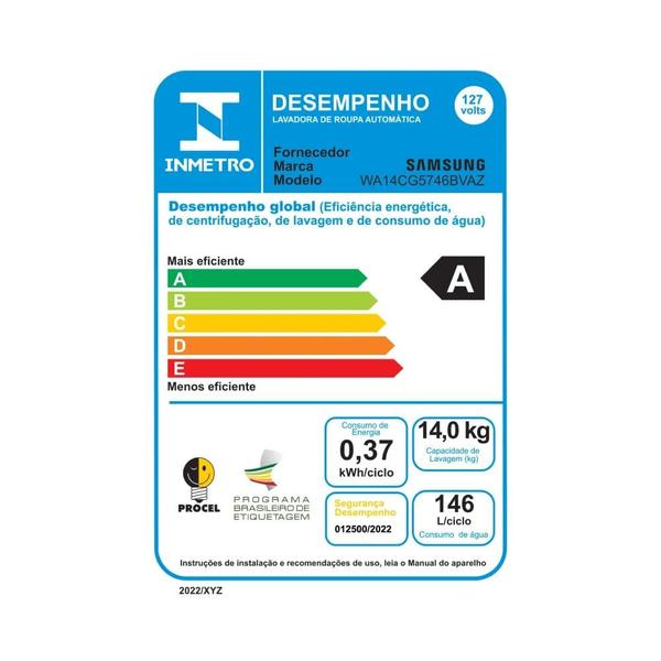 Imagem de Lavadora Smart Samsung Digital Inverter WA14CG Black 14kg 127V + Geladeira Samsung BMF RB50DG6020S9AZ SmartThings 462L Inox Look 127v