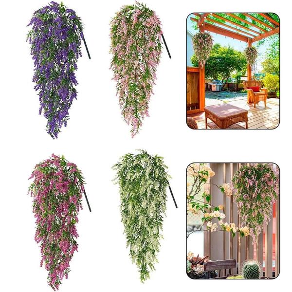 Imagem de Lavanda Artificial Pendurado Videira Flor Falsa Cesta De Plantas Decorativas Para Decoração De