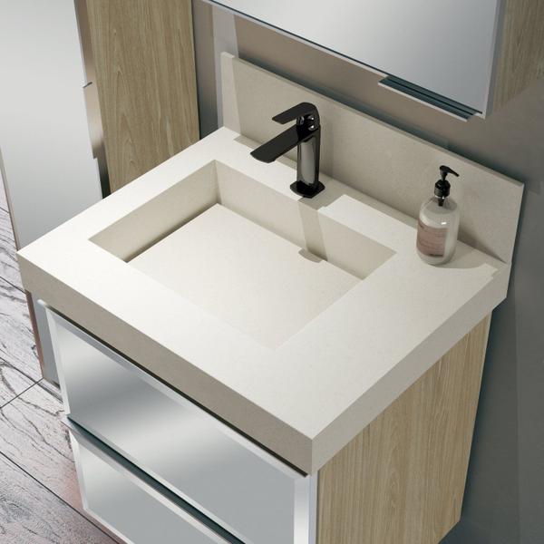 Lavatório em Porcelanato para Banheiro 60cm com Cuba Esculpida - Blu Imagem de Lavatório em Porcelanato para Banheiro 60cm com Cuba Esculpida