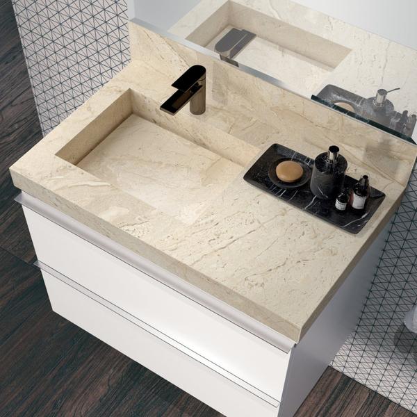 Lavatório em Porcelanato para Banheiro 80cm com Cuba Esculpida - Blu Imagem de Lavatório em Porcelanato para Banheiro 80cm com Cuba Esculpida