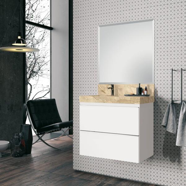 Lavatório em Porcelanato para Banheiro 80cm com Cuba Esculpida - Blu Imagem de Lavatório em Porcelanato para Banheiro 80cm com Cuba Esculpida