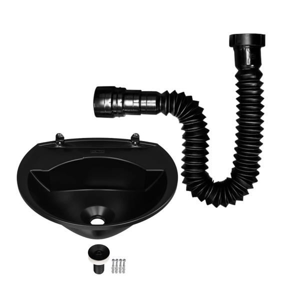 Imagem de Lavatório Plástico Kit Instalação 3,8L 36X28Cm + Sifão Preto