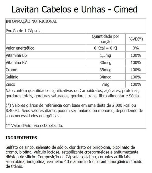 Imagem de Lavitan Cabelos e Unhas  3 unidades de 30 Cápsulas  Cimed