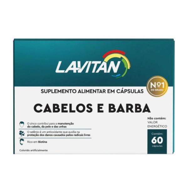 Lavitan homem cabelo e barba 60cpr Imagem de Lavitan homem cabelo e barba 60cpr