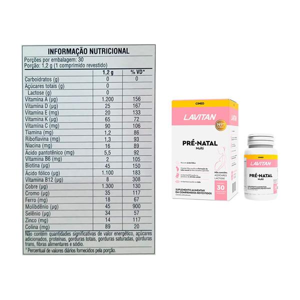 Imagem de Lavitan Suplemento Pré-Natal Vitaminas e Minerais Para Gestantes Rico Em Ácido Fólico 30cp Cimed