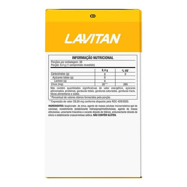 Imagem de Lavitan zinco 29,59mg com 30 comprimidos