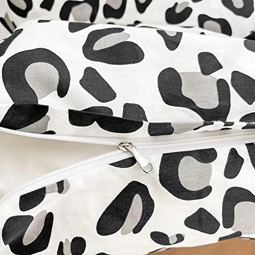 Imagem de LAYENJOY Leopard Duvet Cover Set Twin 100% Cotton Bedding Black Gray Safari Cheetah Print on White 1 Animals Comforter Cover with Zipper Closure 2 Pillowcases for Kids Teens Boys Girls