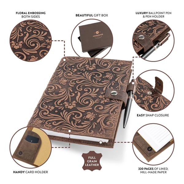 Imagem de Leather Journal Moonster Flower A5 320 páginas com caneta para mulheres