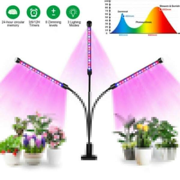 Imagem de LED Grow Light Wokex de 3 cabeças com clipe para plantas de interior