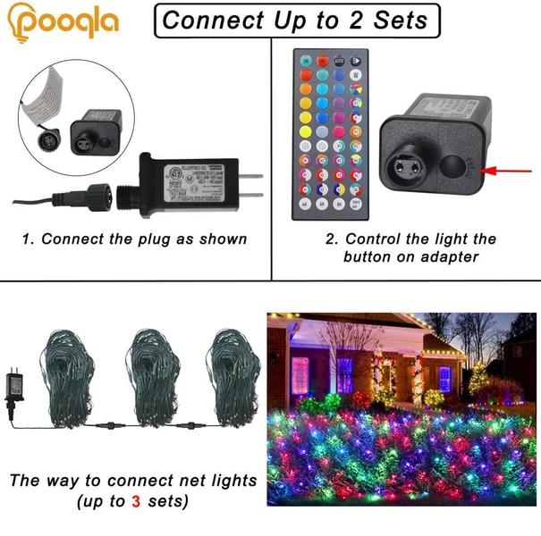 Imagem de LED Net Lights Pooqla Color Changing 3x2m para decoração de Natal